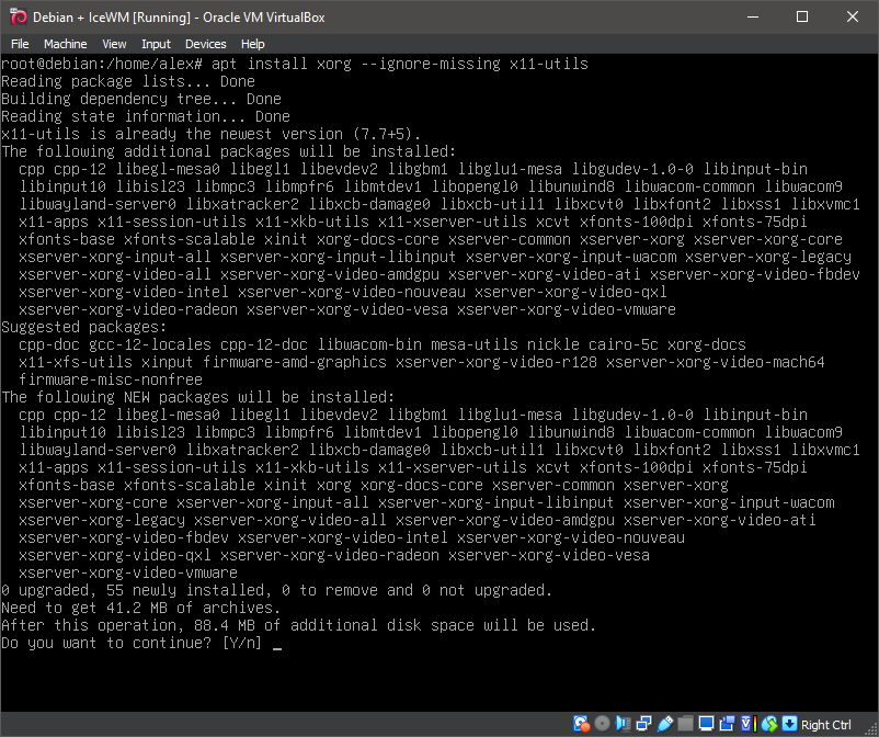 Running 'apt install xorg'